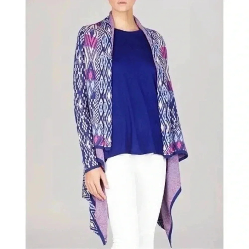 BCBGMAXAZRIA Y2K Wool Moriah Ethnic Open Front Cardigan Jacquard Aztec Size XXS